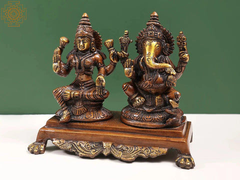 7" Shri Lakshmi Ganesha In Brass | Handmade