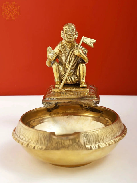 9" Brass Kanchi Maha Periyava Oil Lamp | Handmade