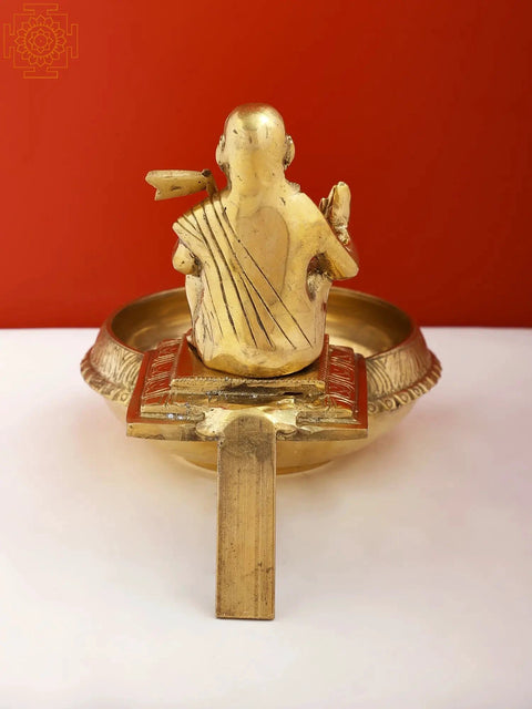 9" Brass Kanchi Maha Periyava Oil Lamp | Handmade