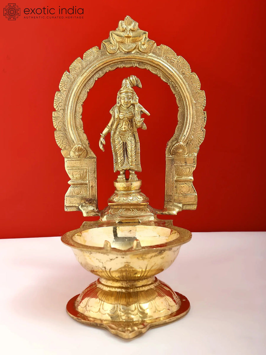 11" Brass Andal Oil Lamp Handmade Statue