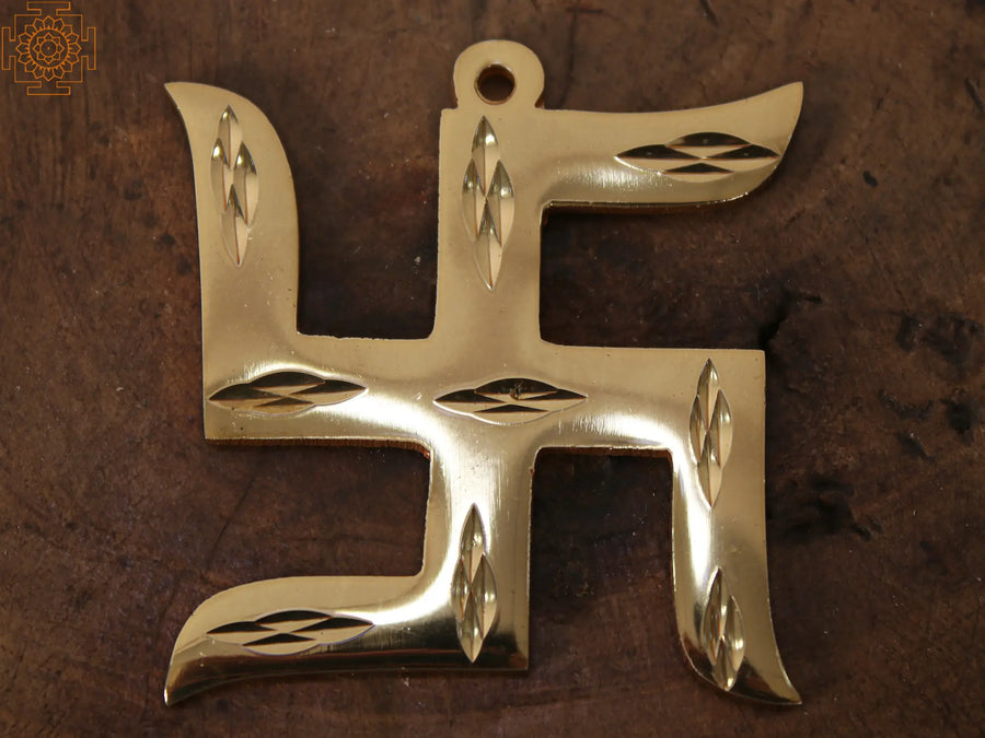 2" Small Brass Swastika Wall Hanging for Pooja