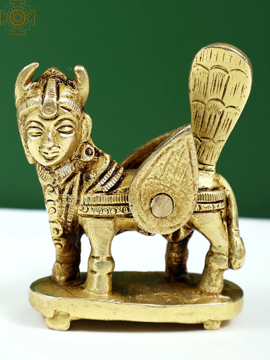 2" Small Brass Kamdhenu Cow Handmade Statue