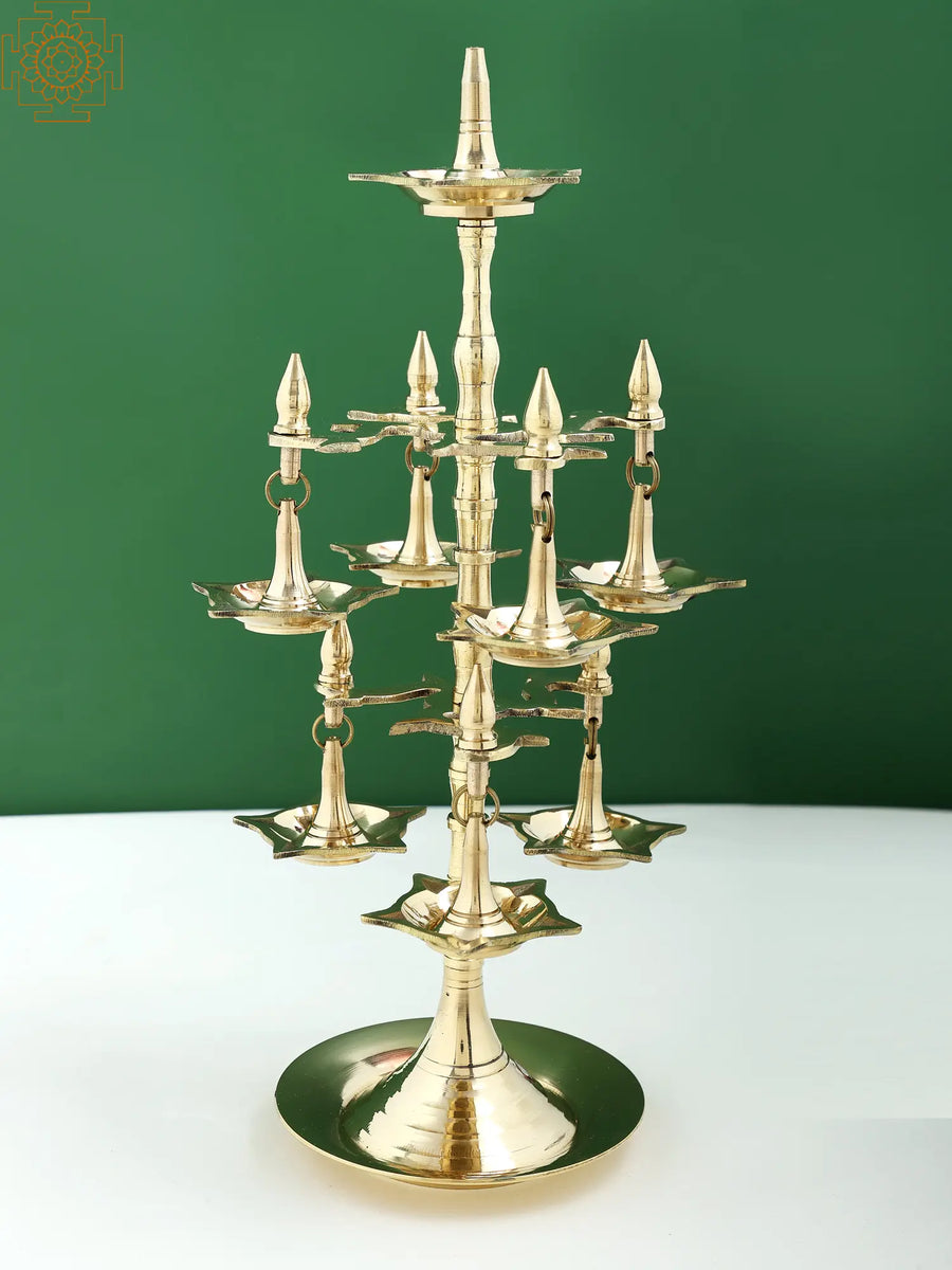 13" Handmade Brass Multilayer Aarti Diya Oil Lamp