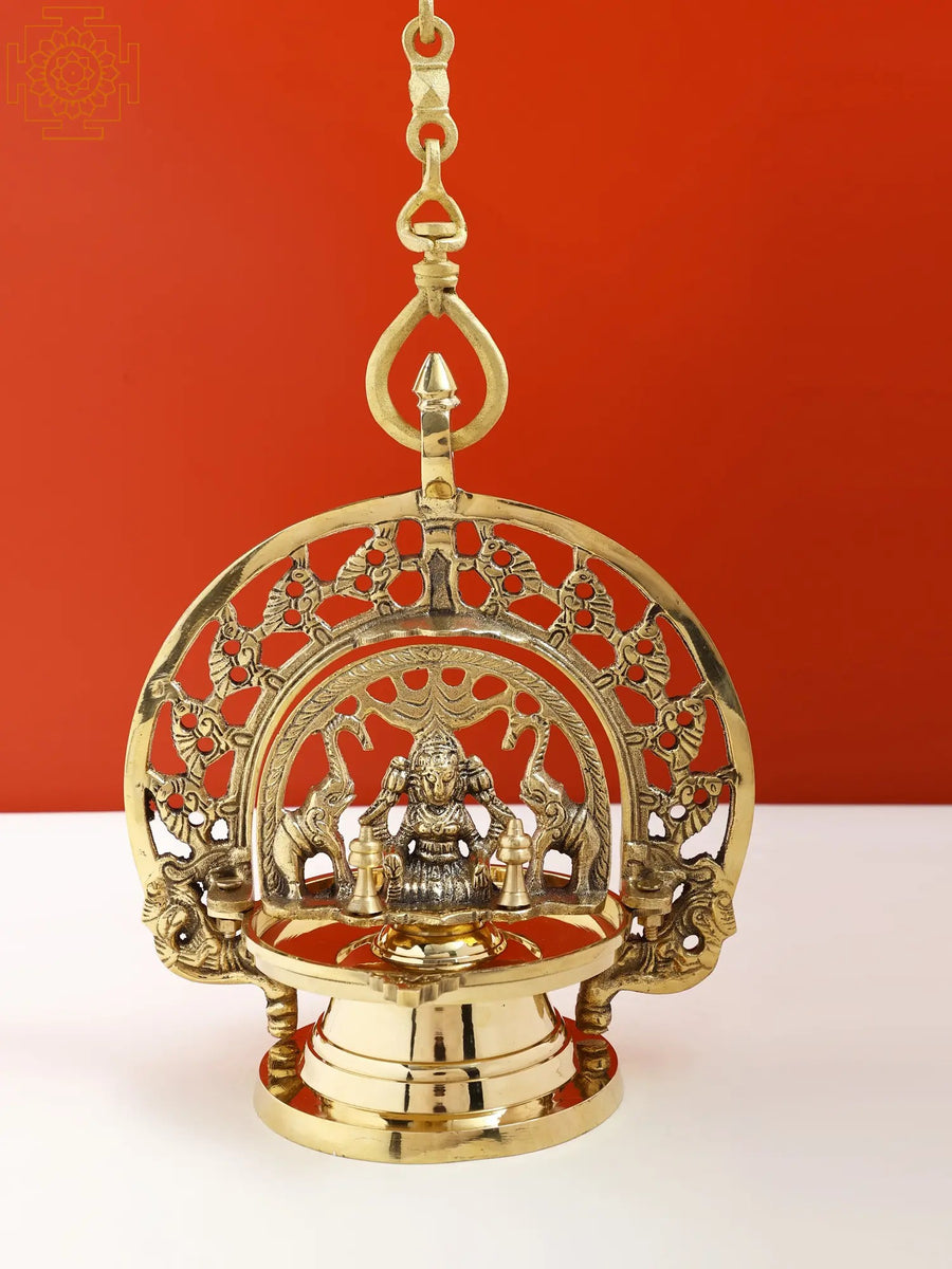 9" Handmade Brass Gajalakshmi Oil Lamp for Pooja