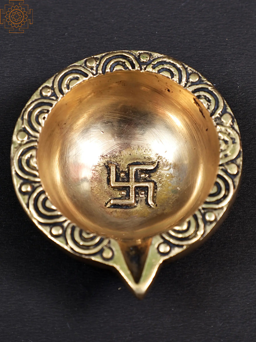 2" Brass Swastik Design Diya Handmade for Pooja