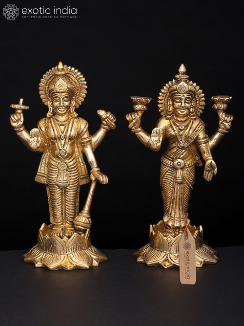 7" Lord Vishnu and Lakshmi Brass Statue on Lotus Handmade