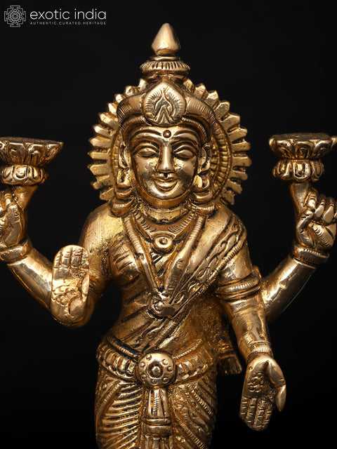 7" Lord Vishnu and Goddess Lakshmi Standing on Lotus | Handmade