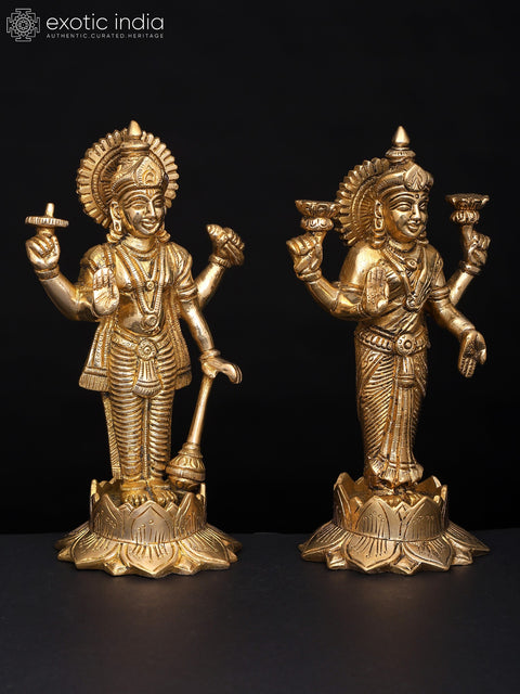 7" Lord Vishnu and Goddess Lakshmi Standing on Lotus | Handmade