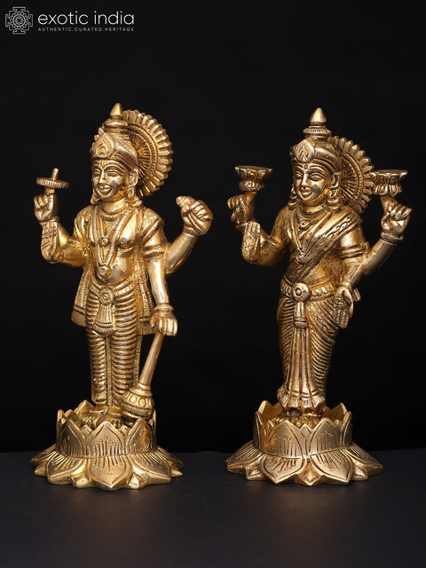 7" Lord Vishnu and Goddess Lakshmi Standing on Lotus | Handmade