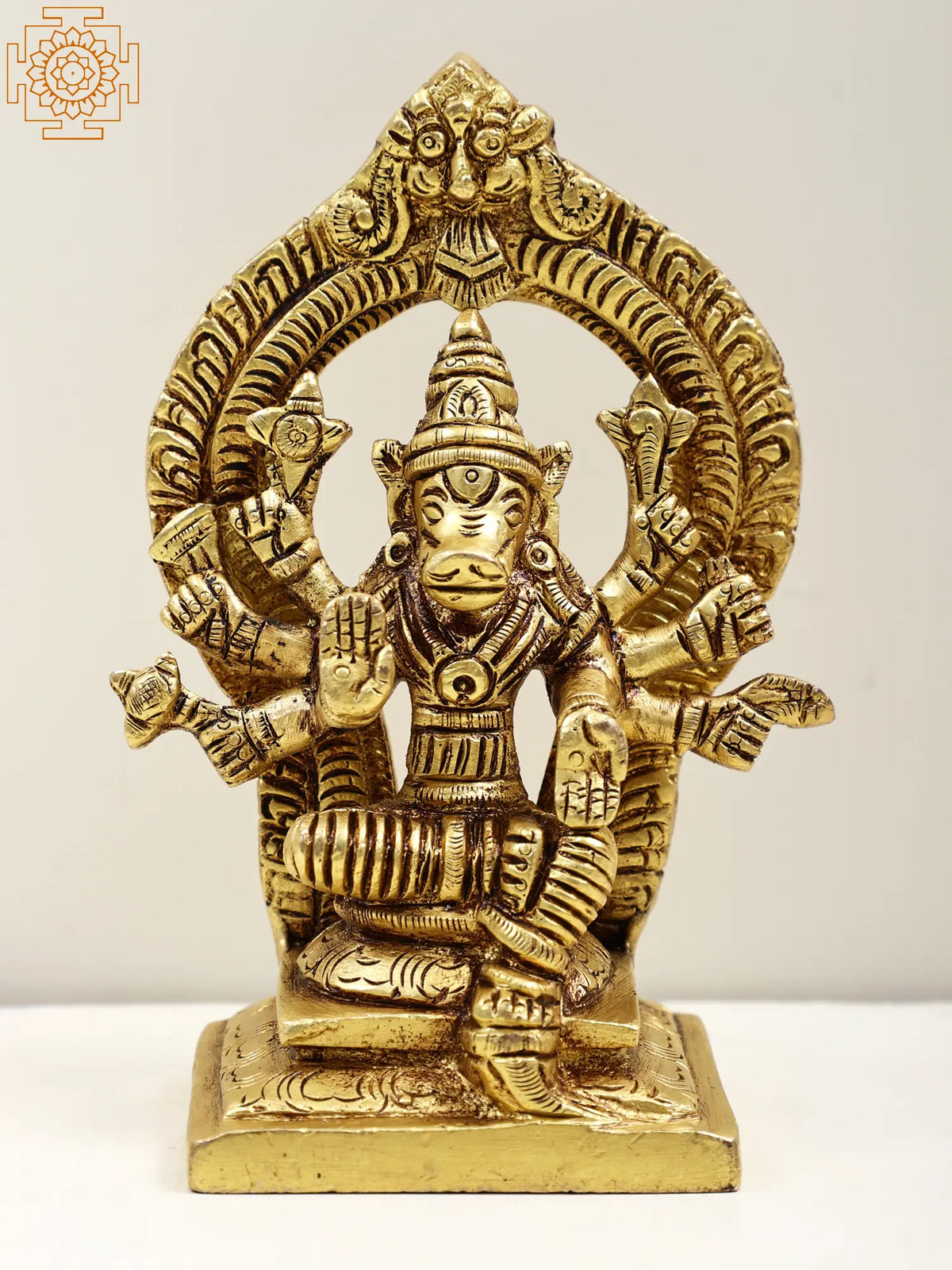 5" Small Brass Statue of Goddess Varahi on Kirtimukha | Handmade