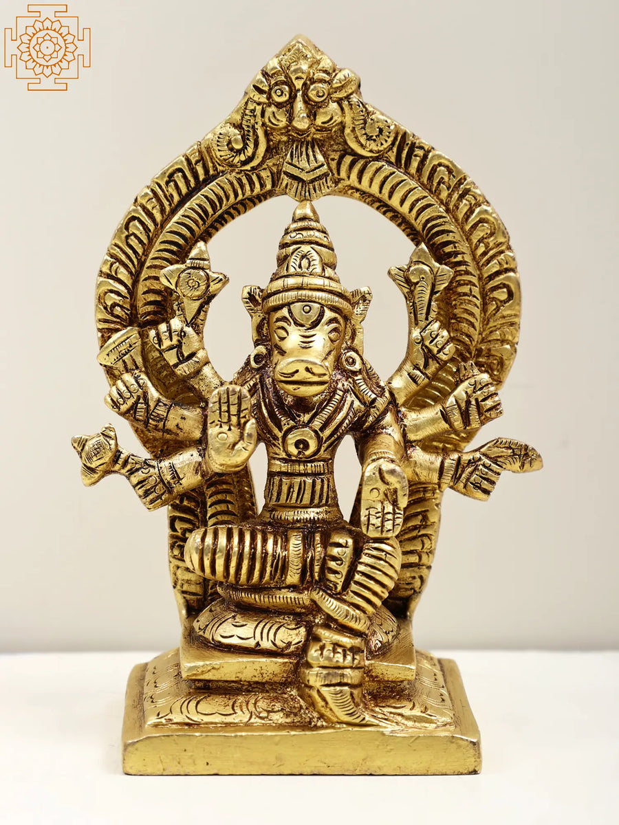 5" Handmade Brass Goddess Varahi Statue on Kirtimukha