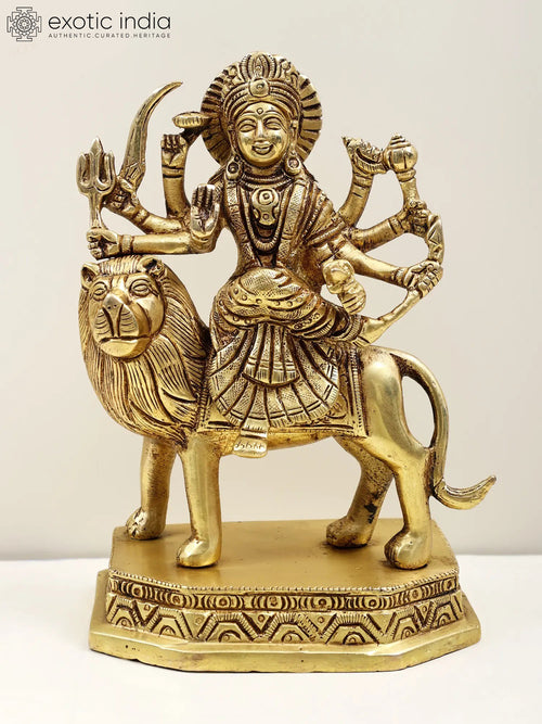 6" Brass Durga Eight Armed Goddess Handmade Statue