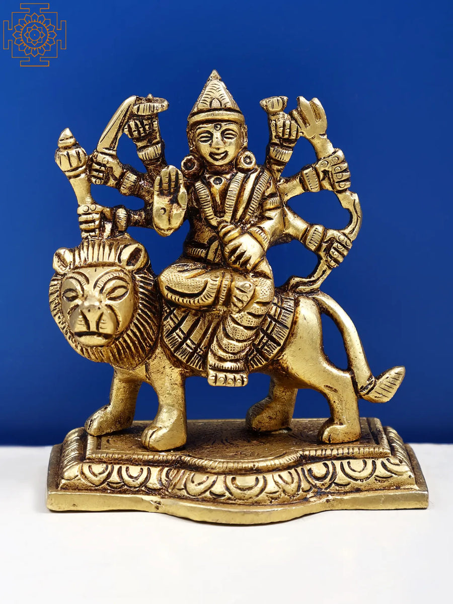 3" Handmade Eight-Armed Durga Brass Idol for Home Pooja