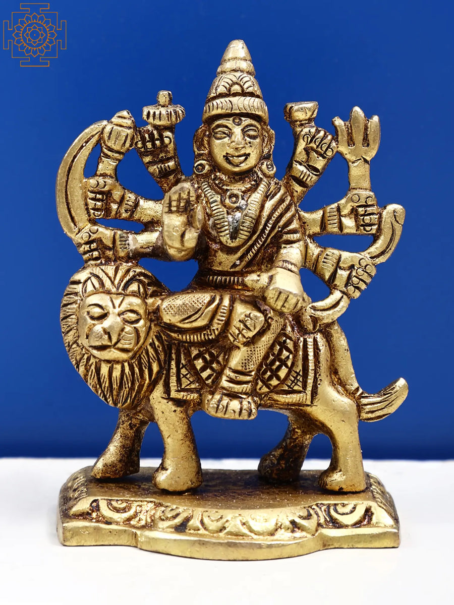 3" Small Goddess Durga Handmade Brass Sculpture
