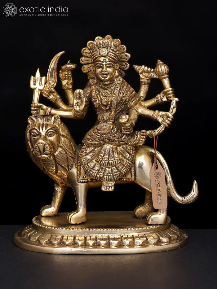 5" Small Brass Eight-Armed Goddess Durga Statue | Handmade