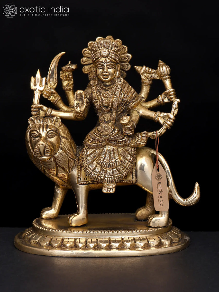 5" Handmade Brass Durga Statue Eight-Armed Goddess Idol
