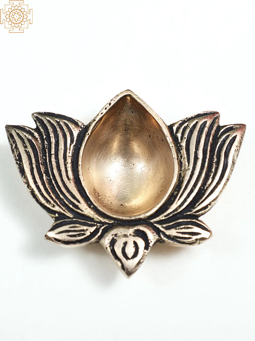 Small Brass Lotus Design Diya for Pooja