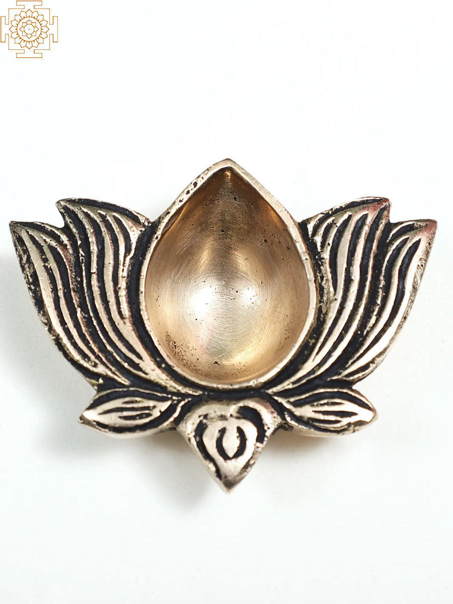 Small Brass Lotus Design Diya for Pooja