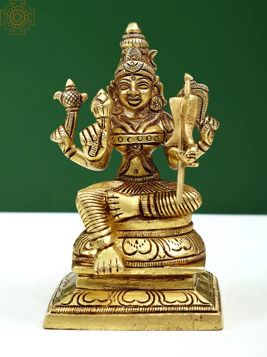 5" Small Handmade Brass Goddess Rajarajeshwari Statue for Pooja