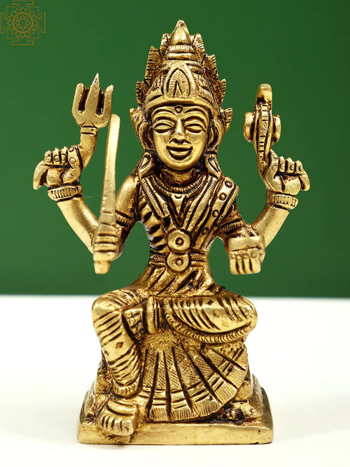 5" Handmade Santoshi Mata Sitting Brass Statue with Pedestal