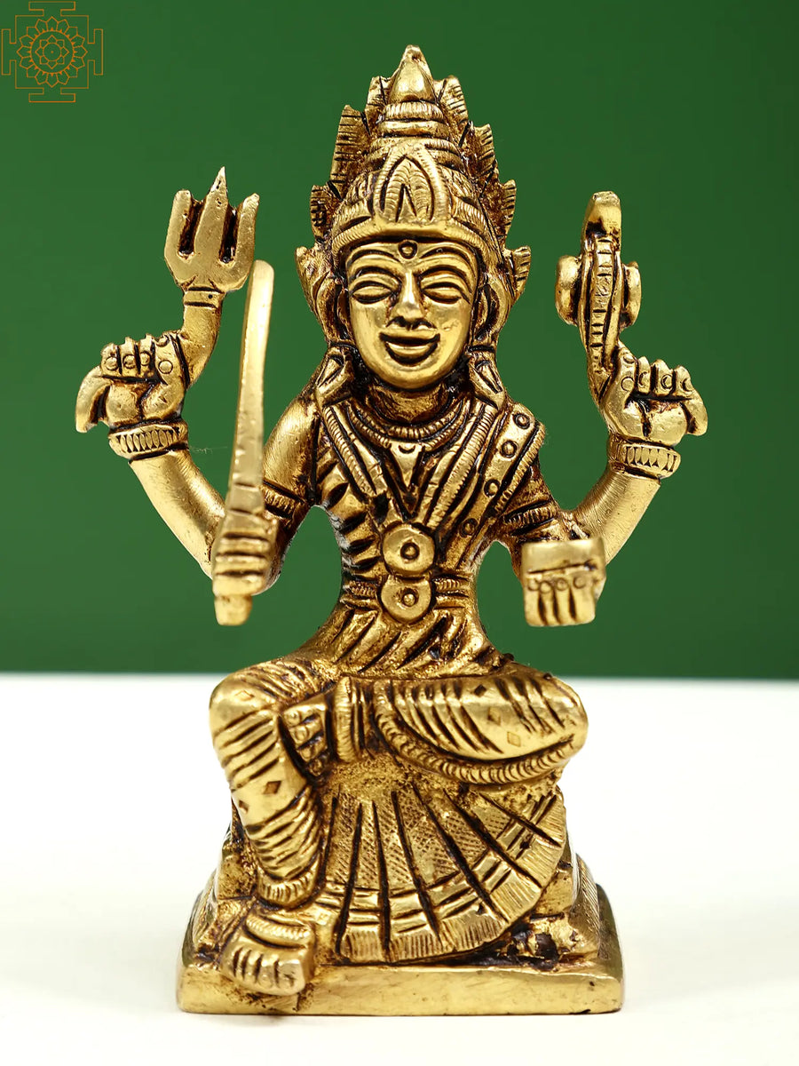 5" Handmade Santoshi Mata Sitting Brass Statue with Pedestal