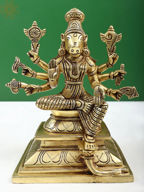 9" Eight Armed Goddess Varahi Handmade Brass Statue