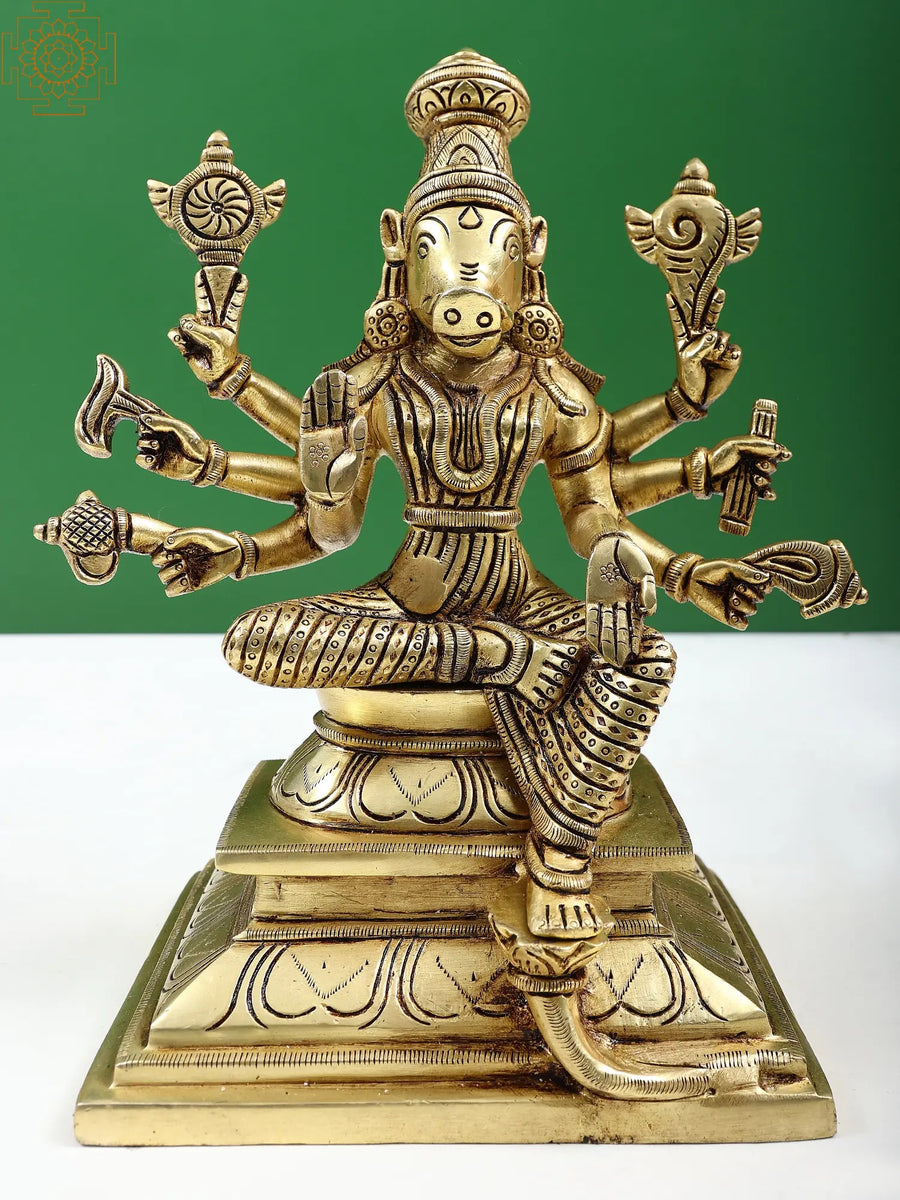9" Eight Armed Goddess Varahi Handmade Brass Statue