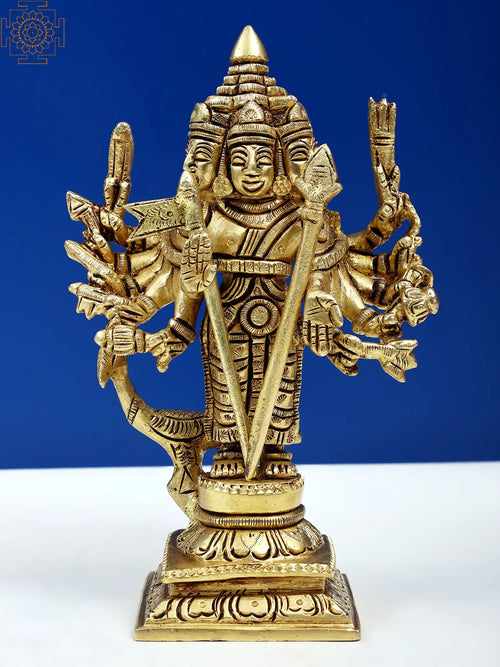 6" Handmade Brass Lord Shanmugar Statue for Pooja