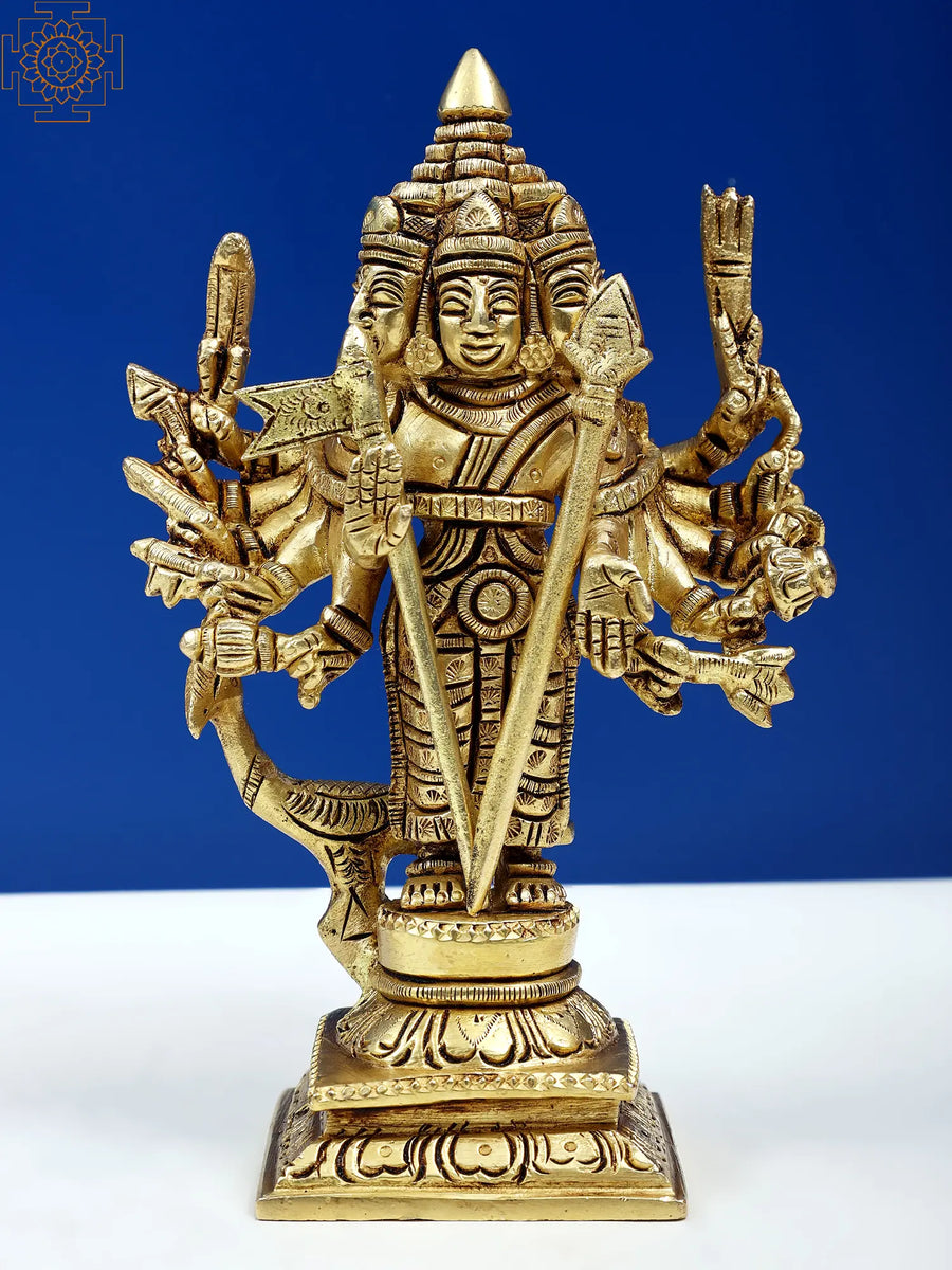 6" Handmade Brass Lord Shanmugar Statue for Pooja