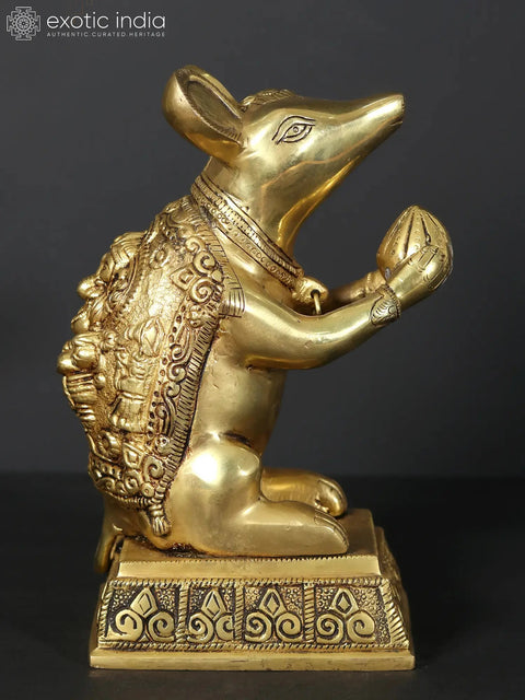 9" Brass Rat with Carving of Ganesha Ji on Back