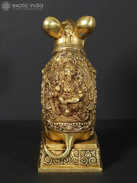 9" Brass Rat with Carving of Ganesha Ji on Back