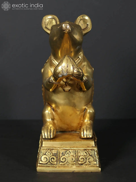 9" Brass Rat with Carving of Ganesha Ji on Back