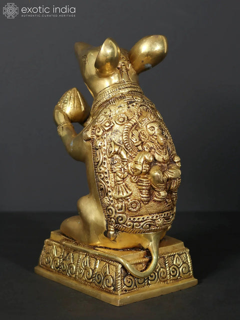 9" Brass Rat with Carving of Ganesha Ji on Back