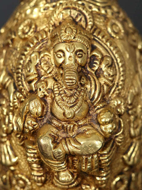 9" Brass Rat with Carving of Ganesha Ji on Back