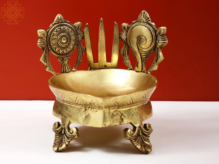 6" Brass Shankh Chakra Diya Handmade Home Decor Idol