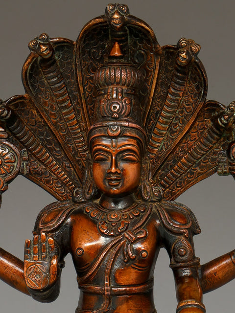 11" Bhagawan Vishnu Seated on Sheshnag | Handmade