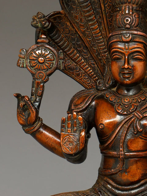 11" Bhagawan Vishnu Seated on Sheshnag | Handmade