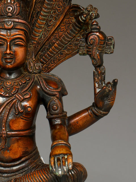 11" Bhagawan Vishnu Seated on Sheshnag | Handmade