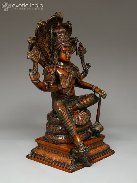 11" Bhagawan Vishnu Seated on Sheshnag | Handmade