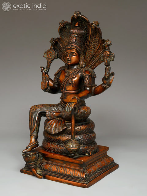 11" Bhagawan Vishnu Seated on Sheshnag | Handmade