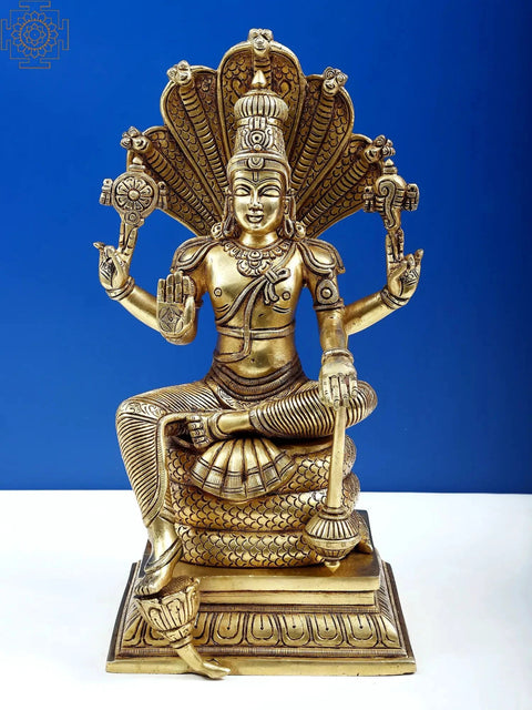 11" Bhagawan Vishnu Seated on Sheshnag | Handmade