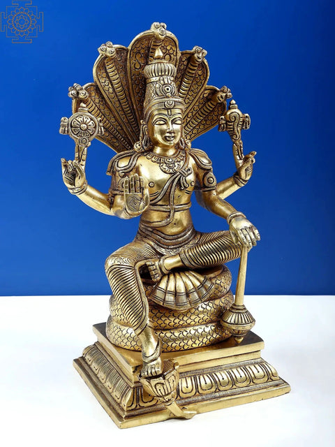 11" Bhagawan Vishnu Seated on Sheshnag | Handmade