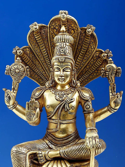 11" Bhagawan Vishnu Seated on Sheshnag | Handmade