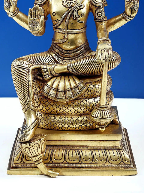 11" Bhagawan Vishnu Seated on Sheshnag | Handmade