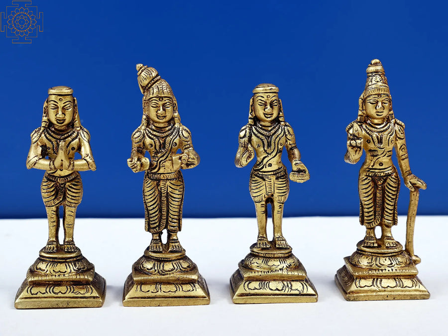 3" Nalvar Set Brass Statue Handmade Pooja Idol
