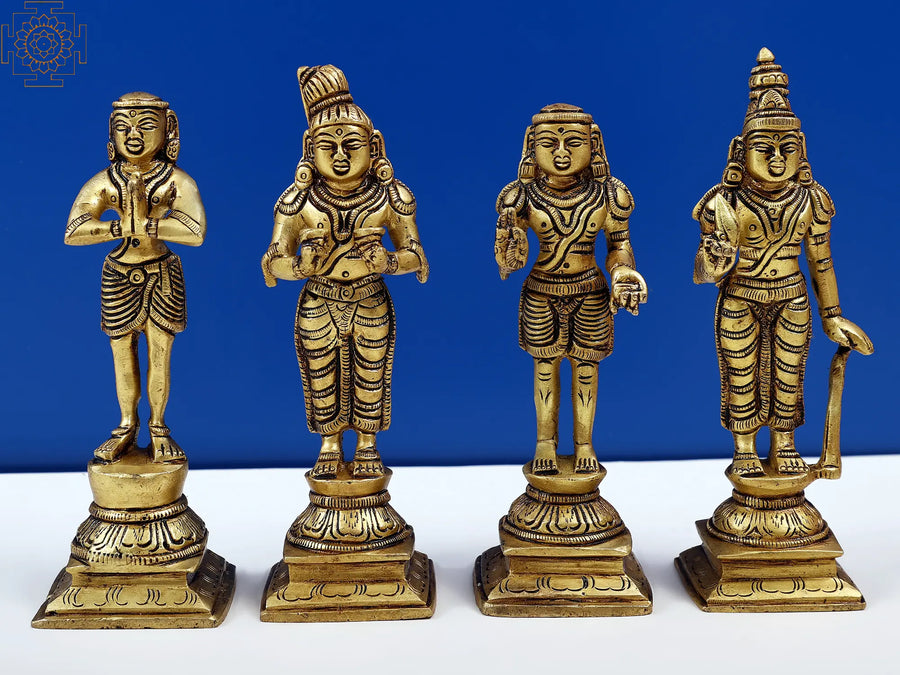 5" Nalvar Set Brass Statue Handmade Pooja