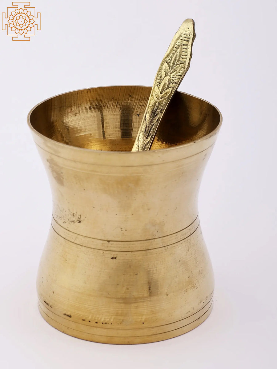 Small Brass Panchapatra Udrani Handmade Pooja Set