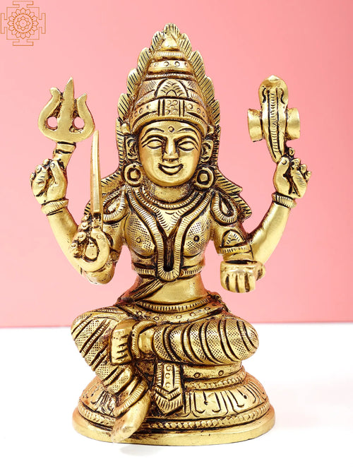 5" Handmade Brass Mariamman Statue - South Indian Goddess Durga