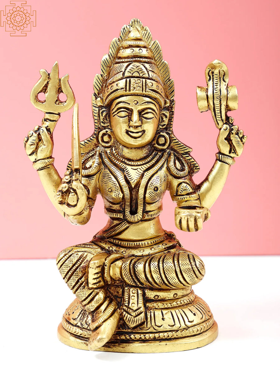5" Handmade Brass Mariamman Statue - South Indian Goddess Durga