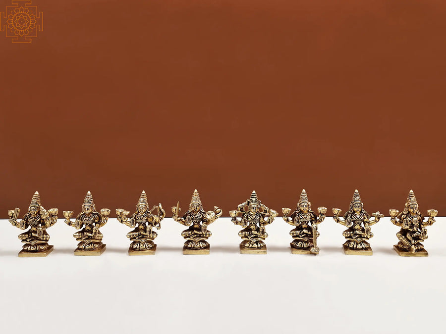 3" Small Brass Ashtalakshmi Statue Set Handmade